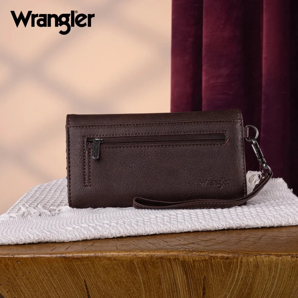 Wrangler Whipstitch Wristlet Wallet Coffee